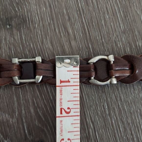 Gloria Vanderbilt Vintage Brown Leather Woven Belt Horseshoe Shaped Hardware M - Picture 6 of 7